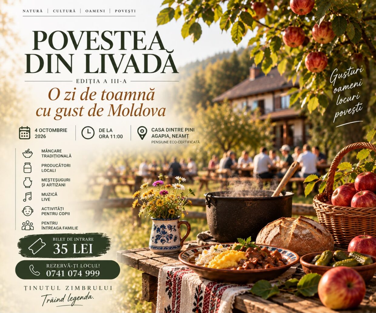 „Povestea din livadă”. Hai duminică, 4 octombrie, la Casa dintre Pini